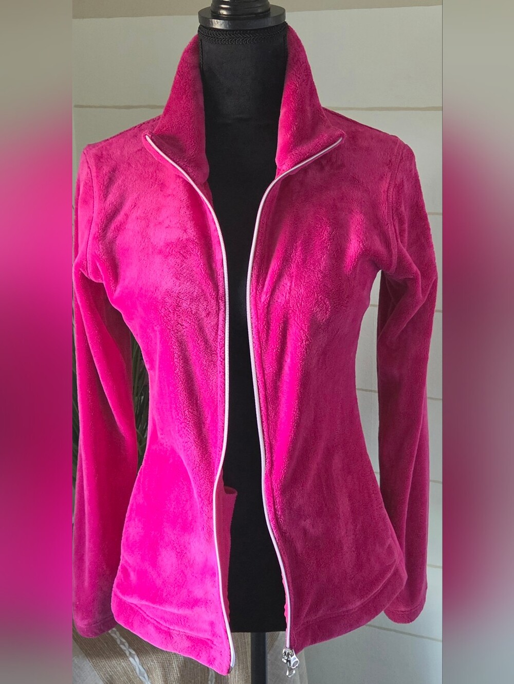 Chervo Hot Pink Velour Zip Up Jacket M Athleisure Luxury Golf Sport Y2K Track